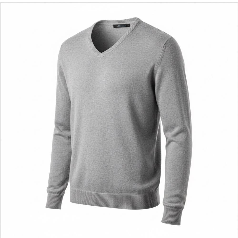 H&M V-Neck Sweater Cotton Pull Over Mens Size XL Light Gray Preppy Career NEW